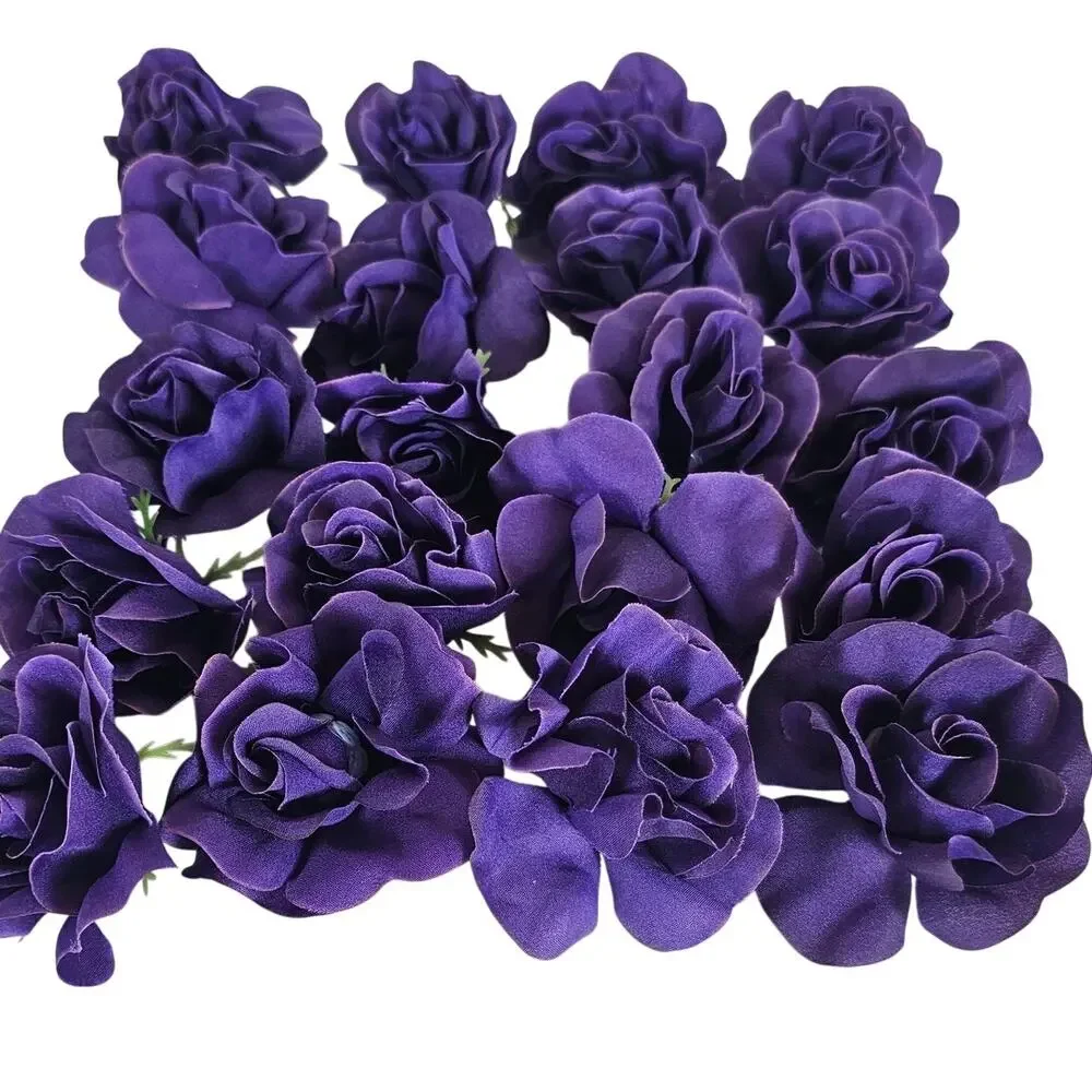 25 Purple Silk Rose Heads Stemless Wedding Floral Craft DIY Wreaths 2.5in